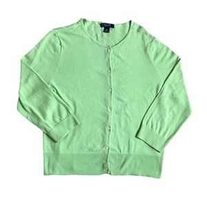Vintage Y2K Chaps Green Button-Front Cardigan Sweater | 100% Cotton | Size L